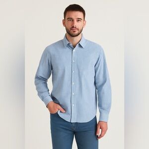 Saks Fifth Avenue Button Down Shirt Mens 17.5 Custom Made Blue Checkered Gingham